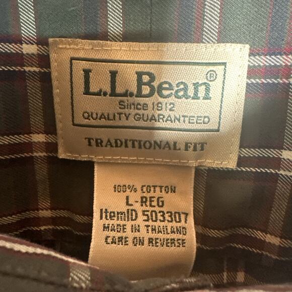 L.L. Bean Shirt Men's Size Large Green Plaid Button Front Long Sleeves Cotton - Picture 4 of 10